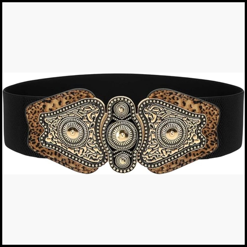 Wide Elastic Stretch Vintage Belt with Antique Buckle